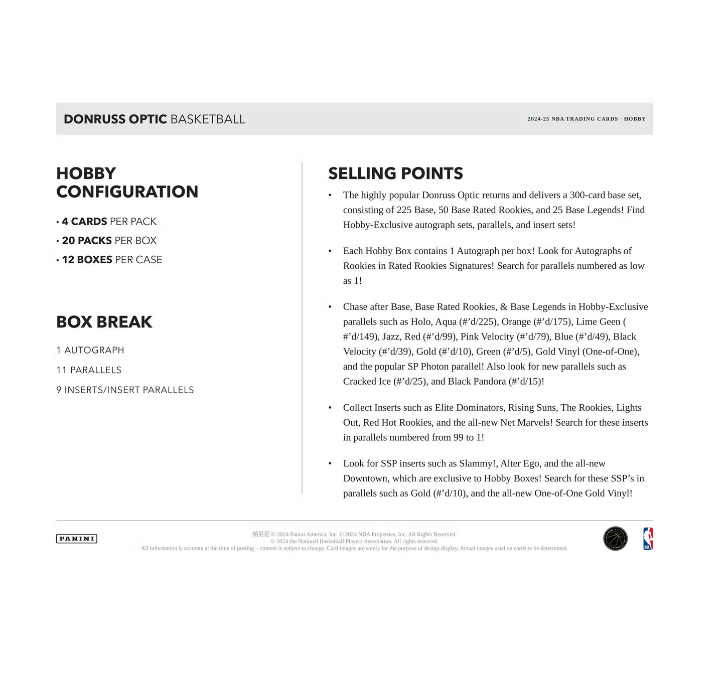 2024-25 Panini Donruss Optic Basketball Hobby 12-Box Case